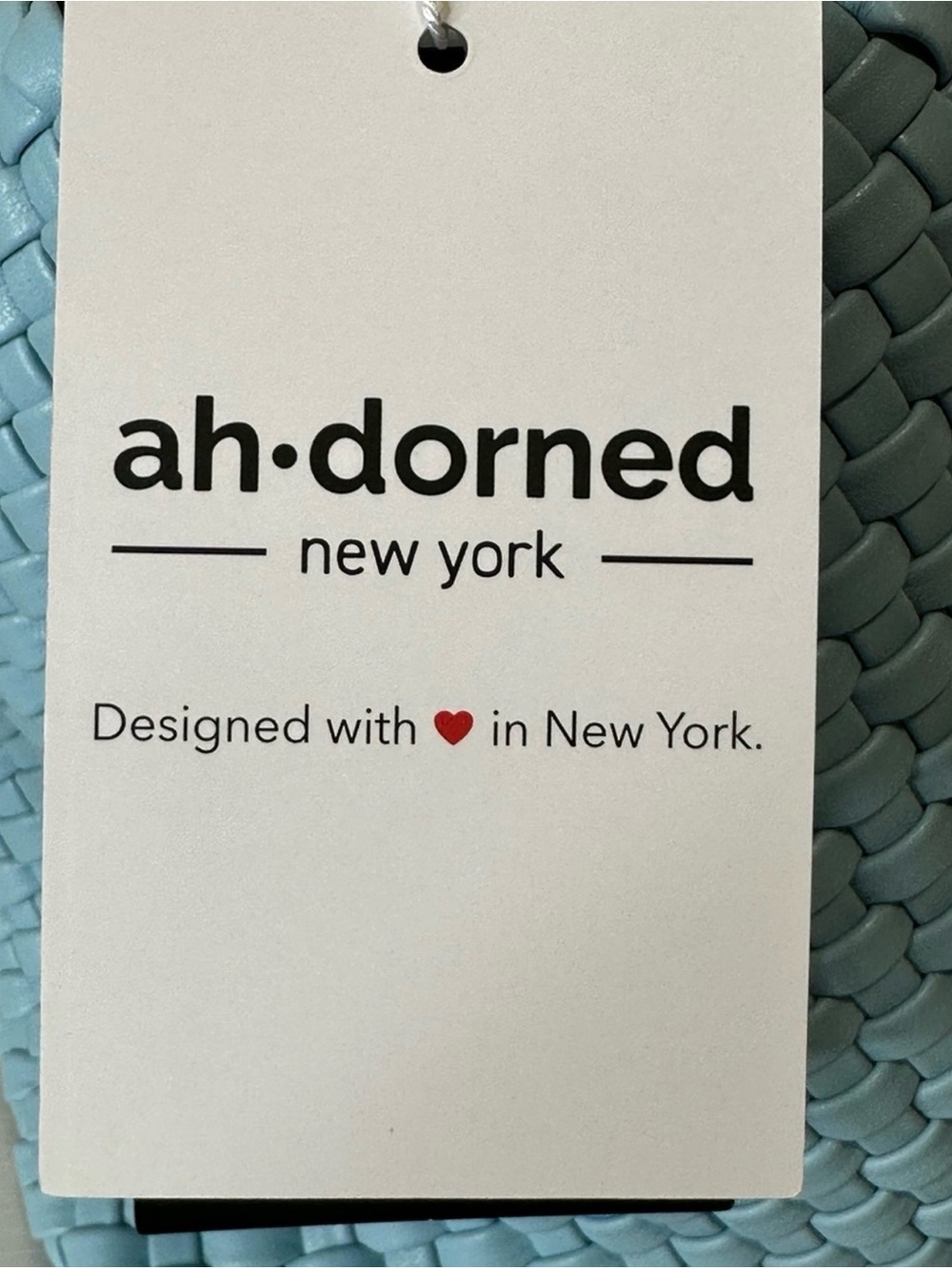Ah-Dorned New York Woven Tote Bag Sky Blue NWT Removable Crossbody Strap - Picture 5 of 5